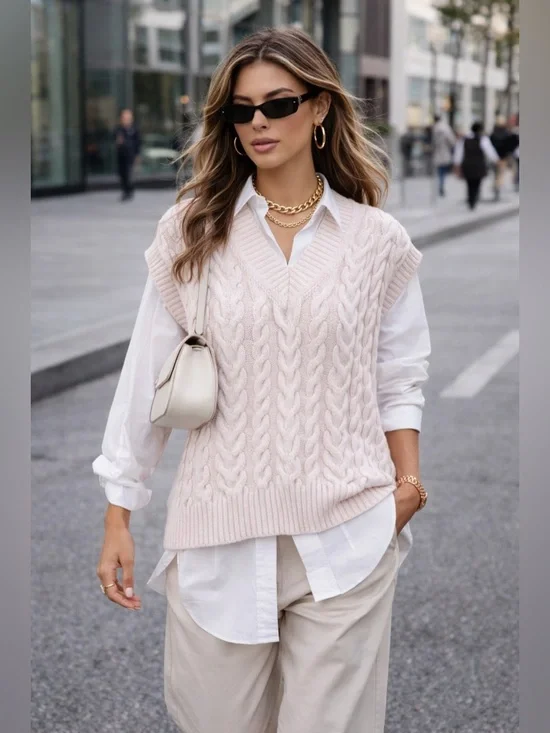 Aritzia Sunday Best Cable Knit Sweater Vest Pink XS| Preppy Cropped V-Neck - Picture 13 of 13